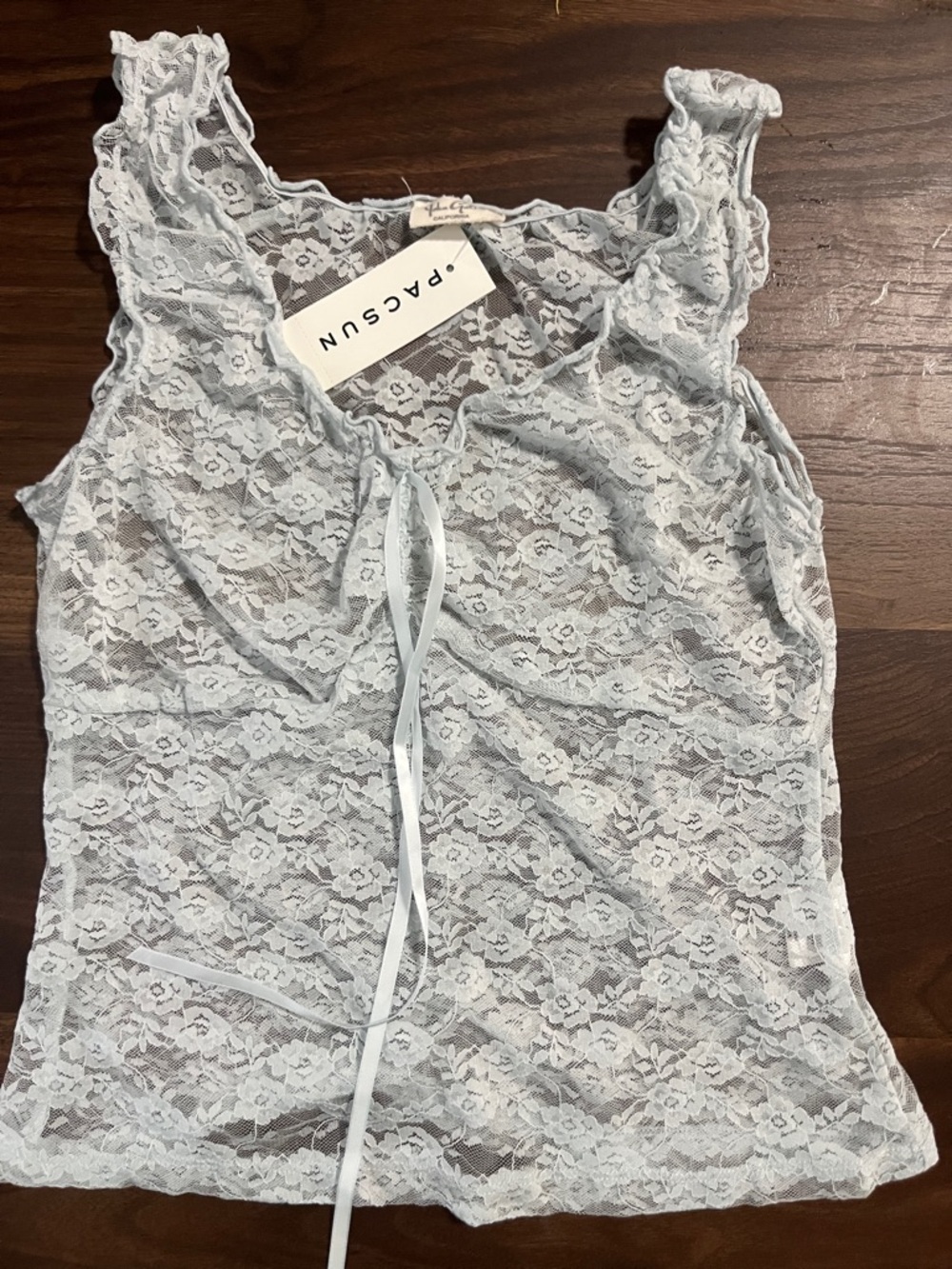 PacSun Pale Blue Lace Ruffle Tank Top